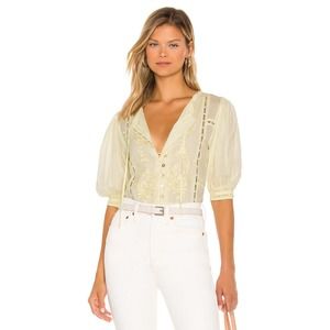 New Tularosa Brielle Embroidered Top Yellow Floral Eyelet Button Front Sz M